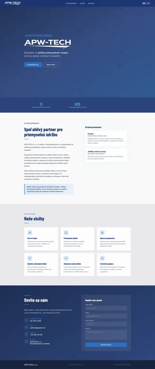 Celá stránka webu APW-TECH