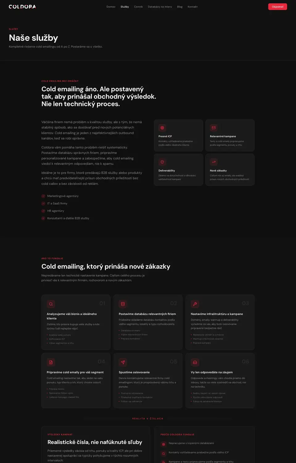 Podstránka webu Coldora