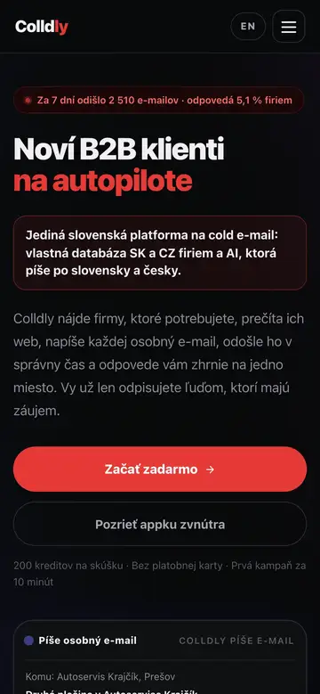 Mobilná verzia webu Colldly