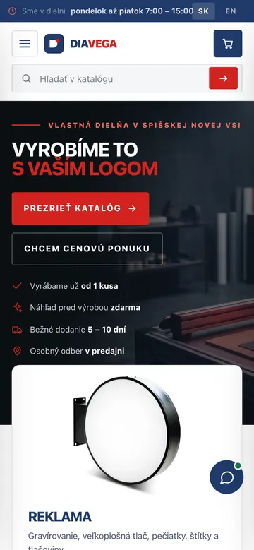 Mobilná verzia webu DIA VEGA