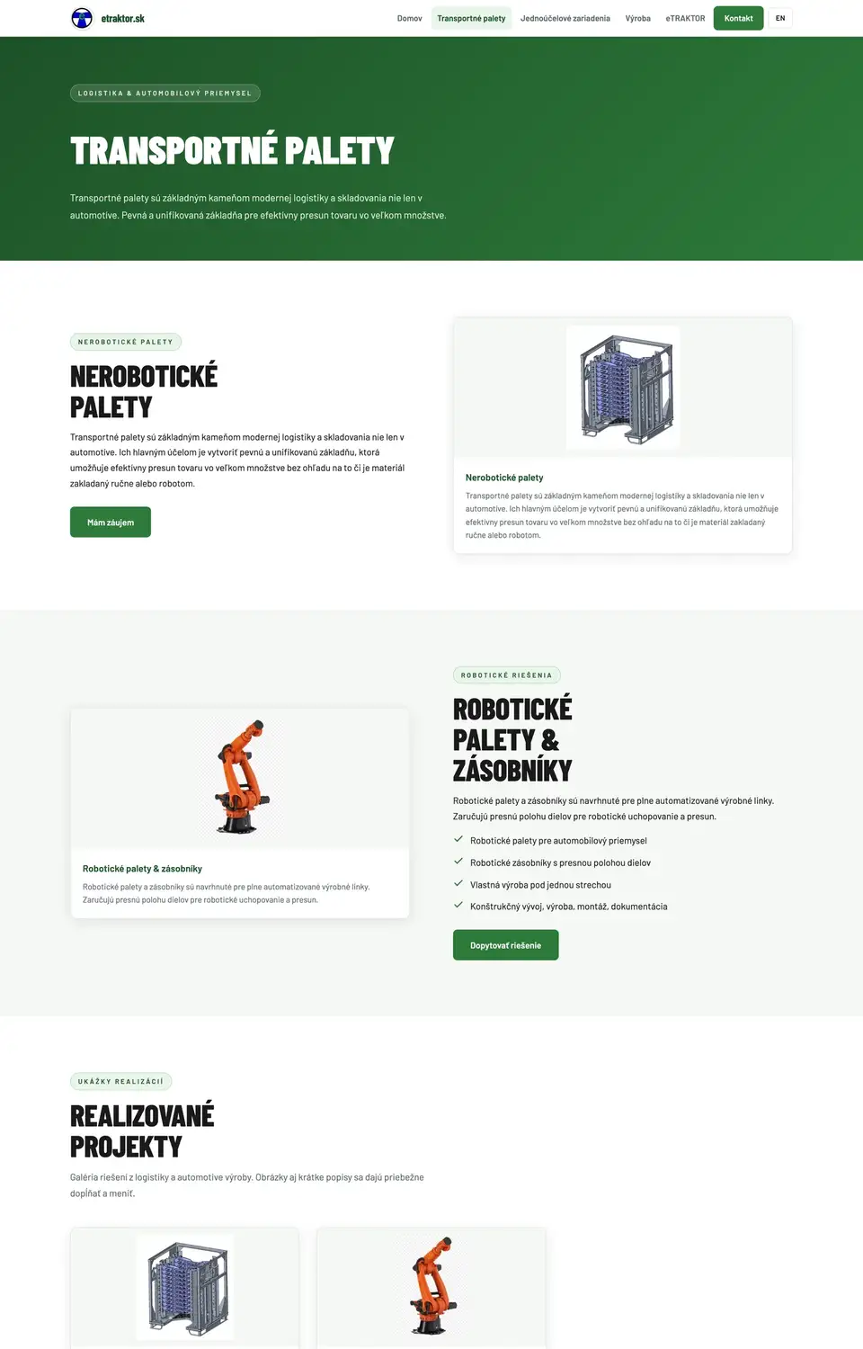 Podstránka webu eTraktor