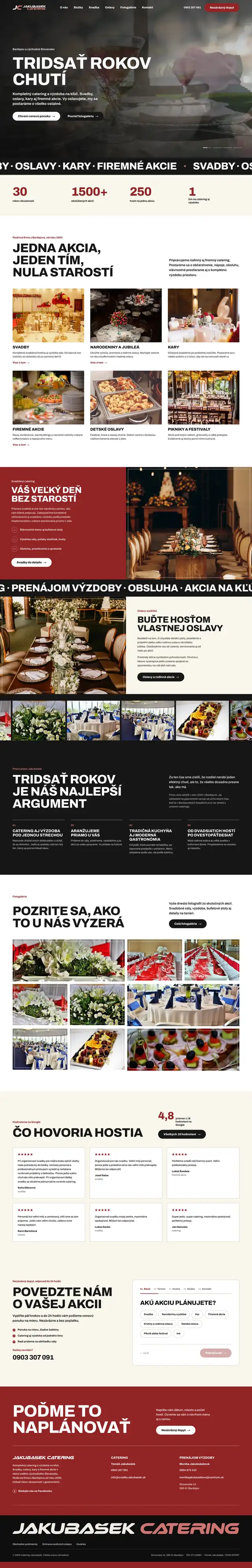 Celá stránka webu Catering Jakubašek