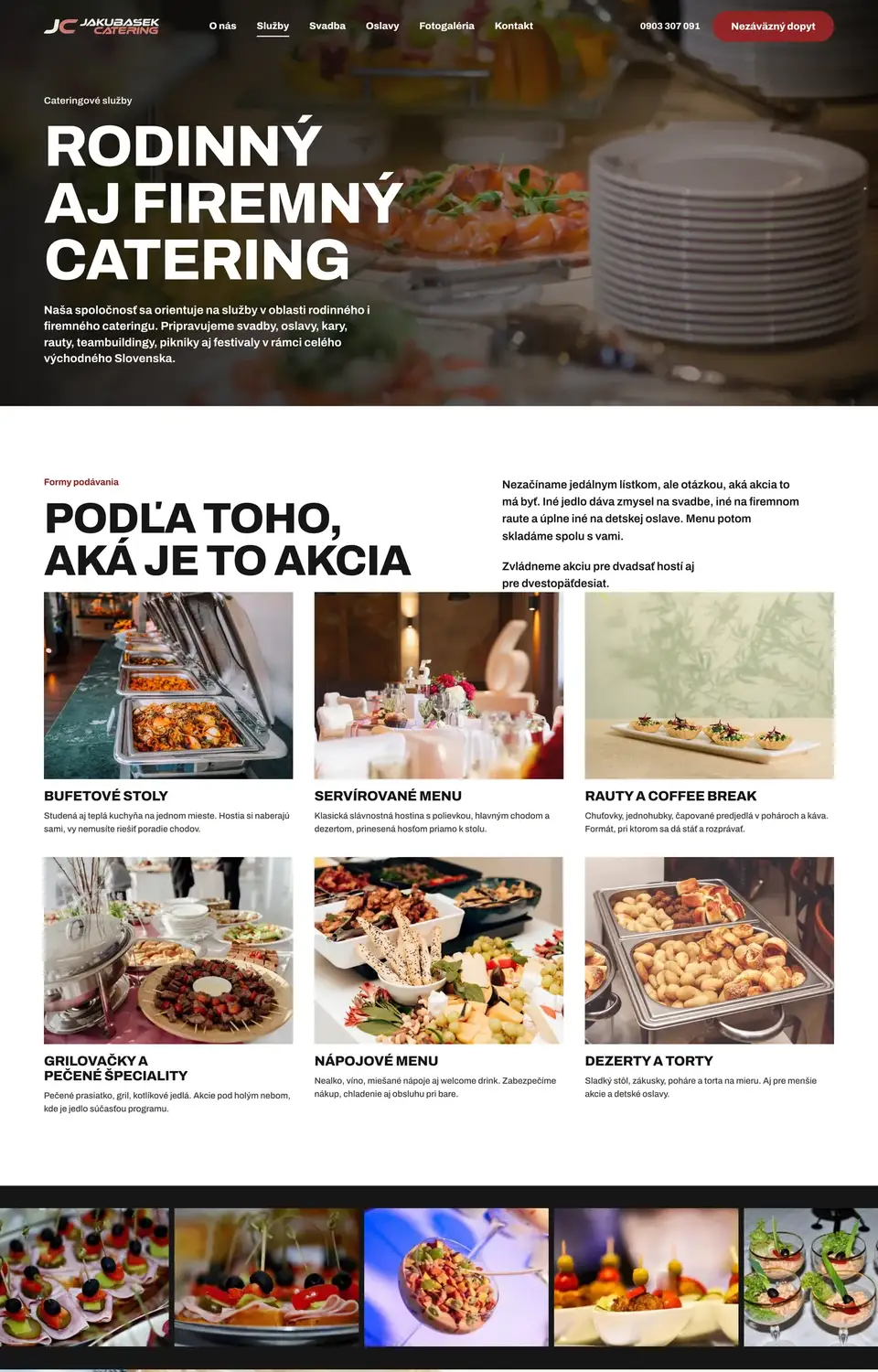 Podstránka webu Catering Jakubašek
