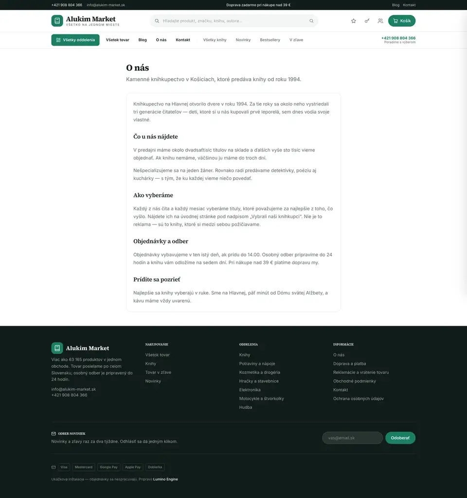 Podstránka webu Alukim Market