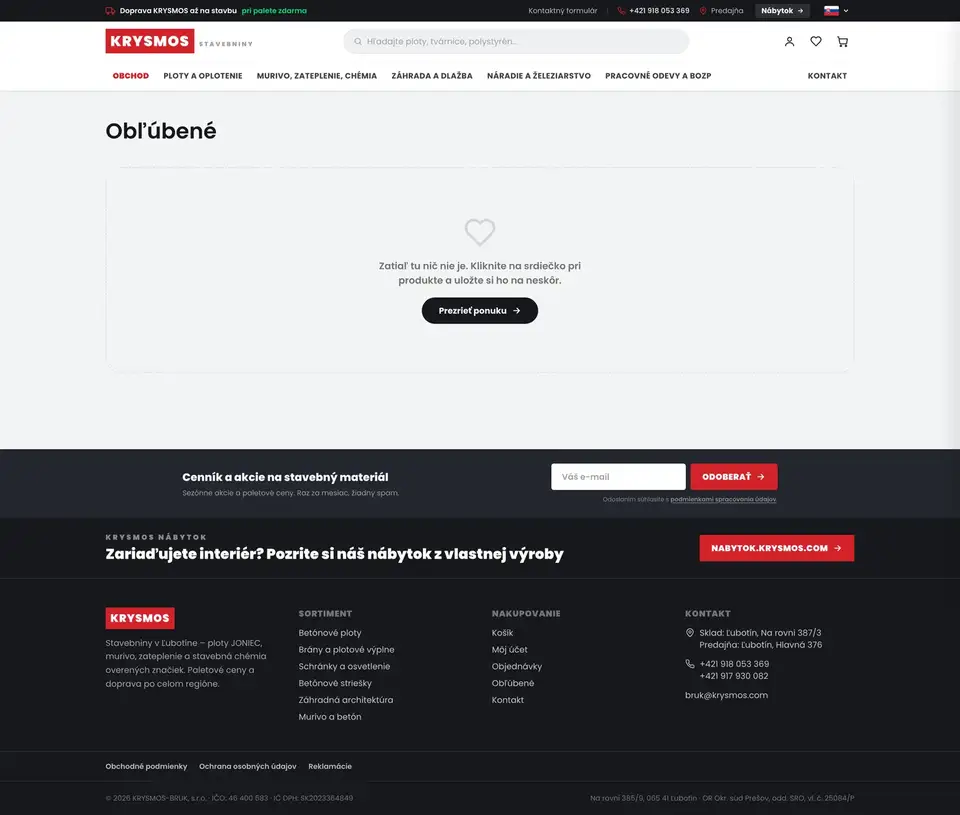 Podstránka webu Krysmos stavebniny
