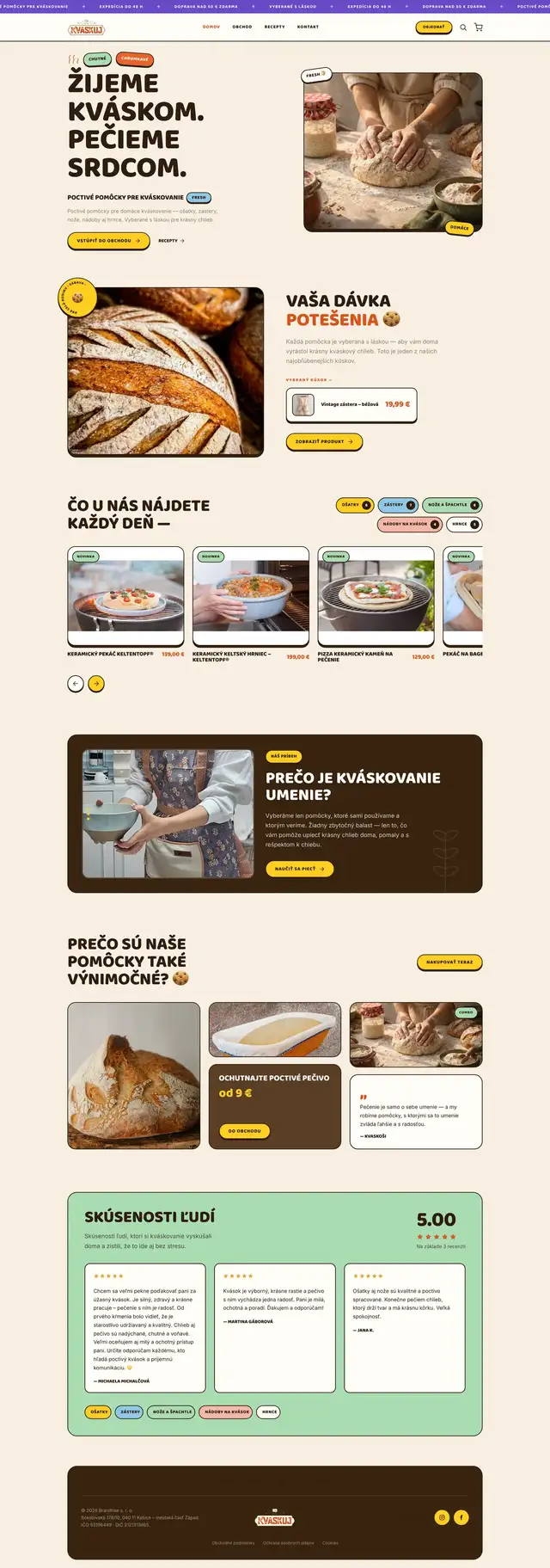 Celá stránka webu Kvaskuj.sk