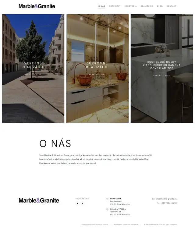 Celá stránka webu Marble & Granite