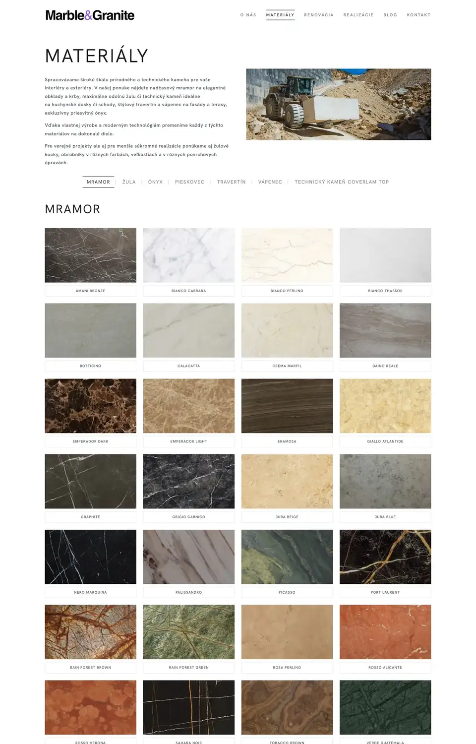 Podstránka webu Marble & Granite
