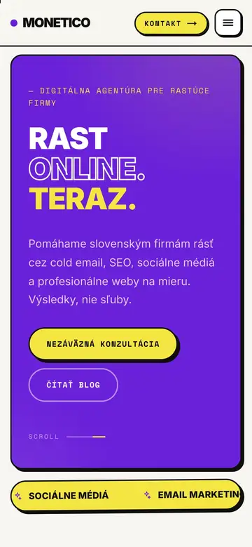 Mobilná verzia webu Monetico