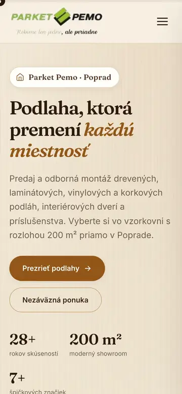 Mobilná verzia webu Parket PEMO