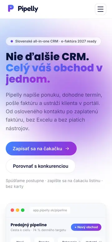 Mobilná verzia webu Pipelly