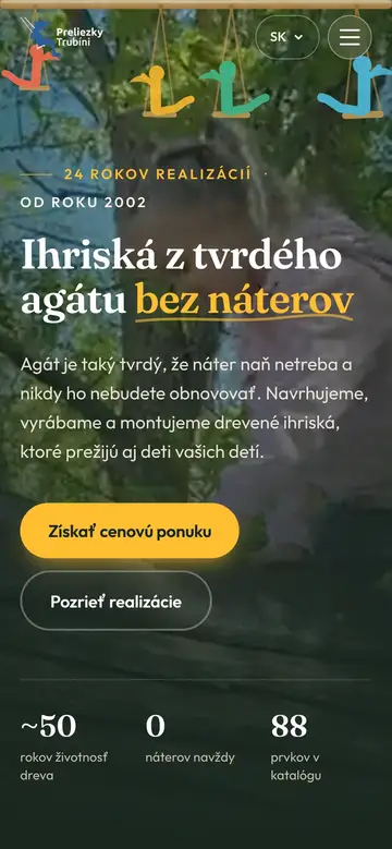 Mobilná verzia webu Preliezky Trubíni