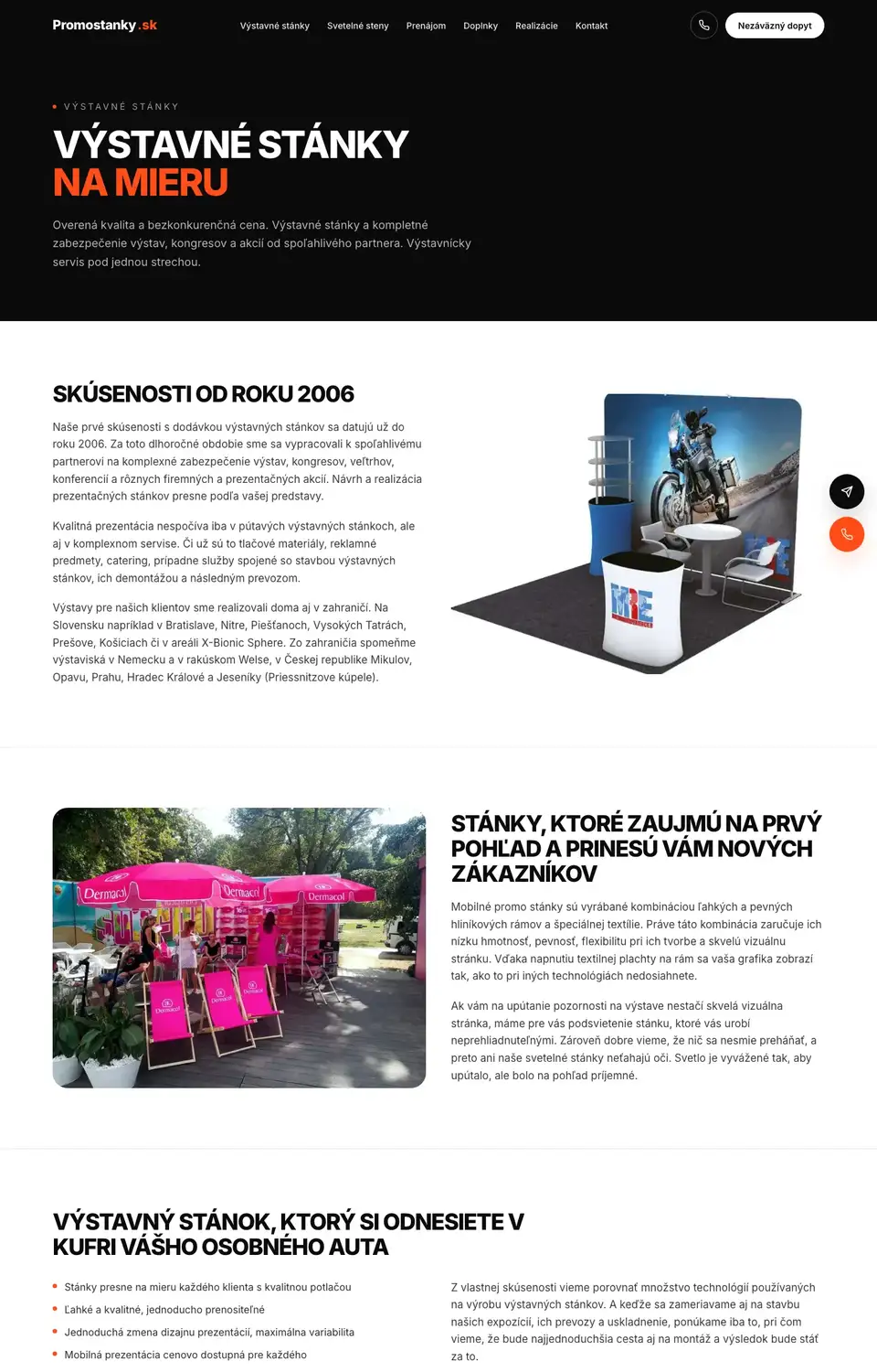 Podstránka webu Promostanky.sk