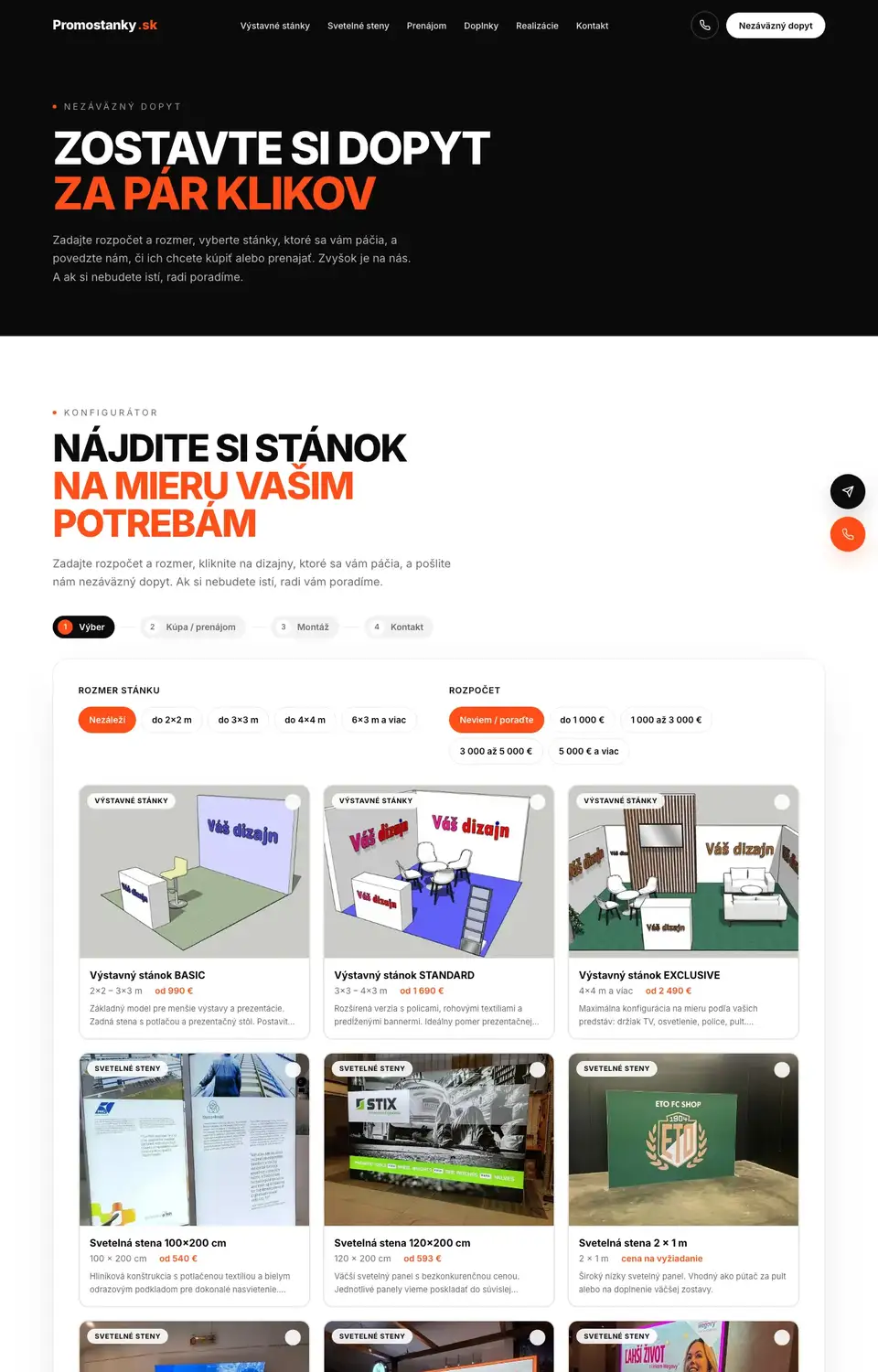 Podstránka webu Promostanky.sk