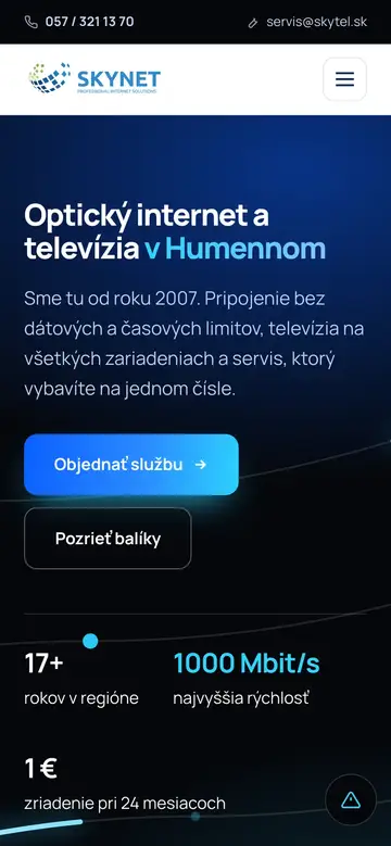 Mobilná verzia webu SkyNet Telecom