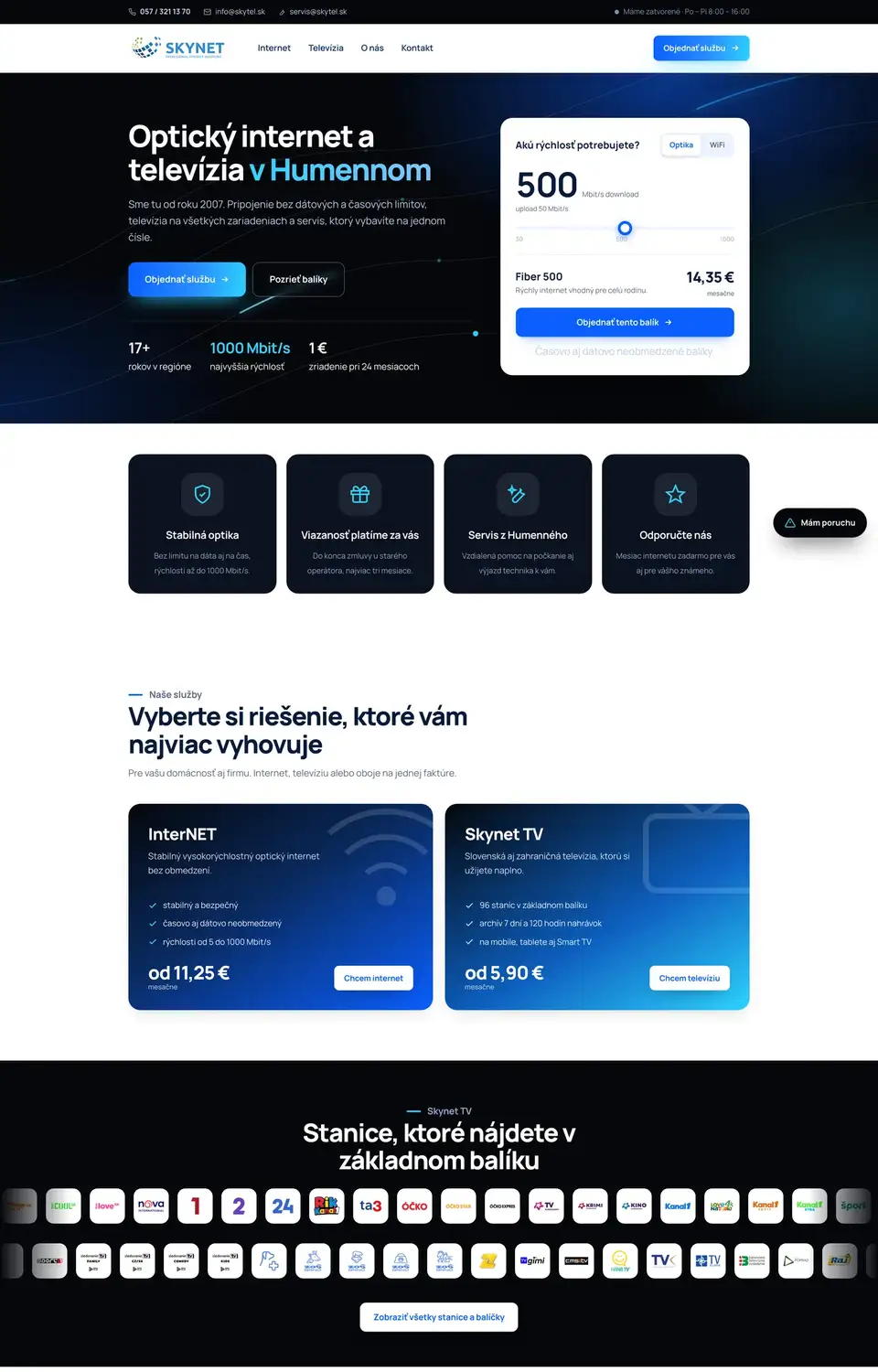 Podstránka webu SkyNet Telecom