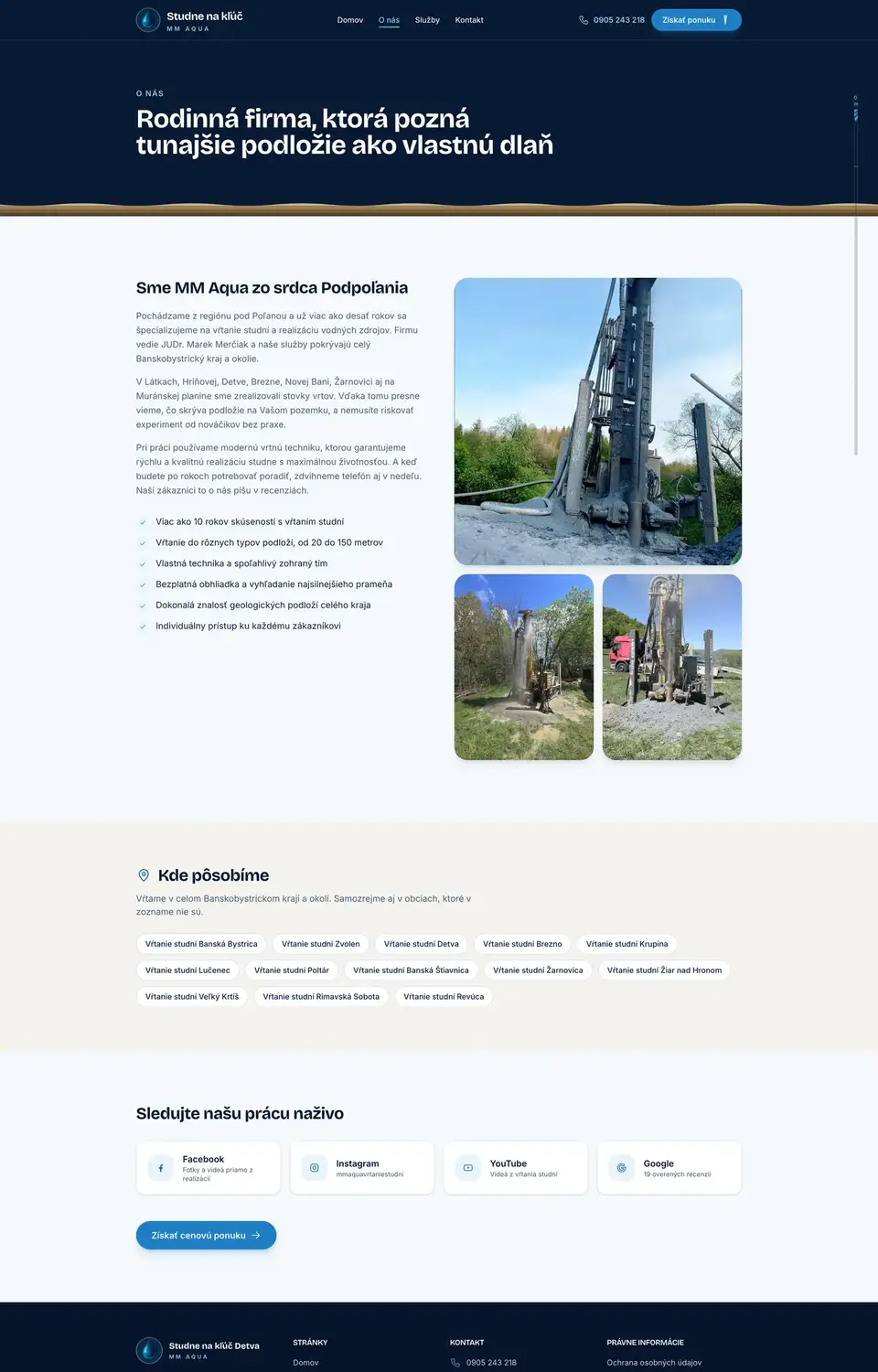 Podstránka webu Studne na kľúč Detva
