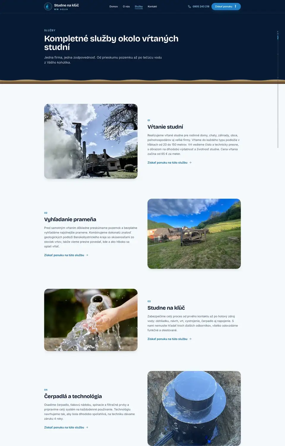 Podstránka webu Studne na kľúč Detva