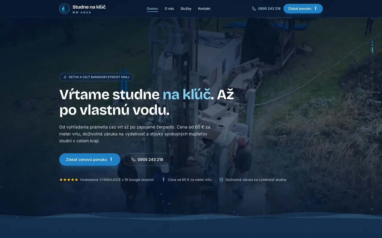 Ukážka webu Studne na kľúč Detva