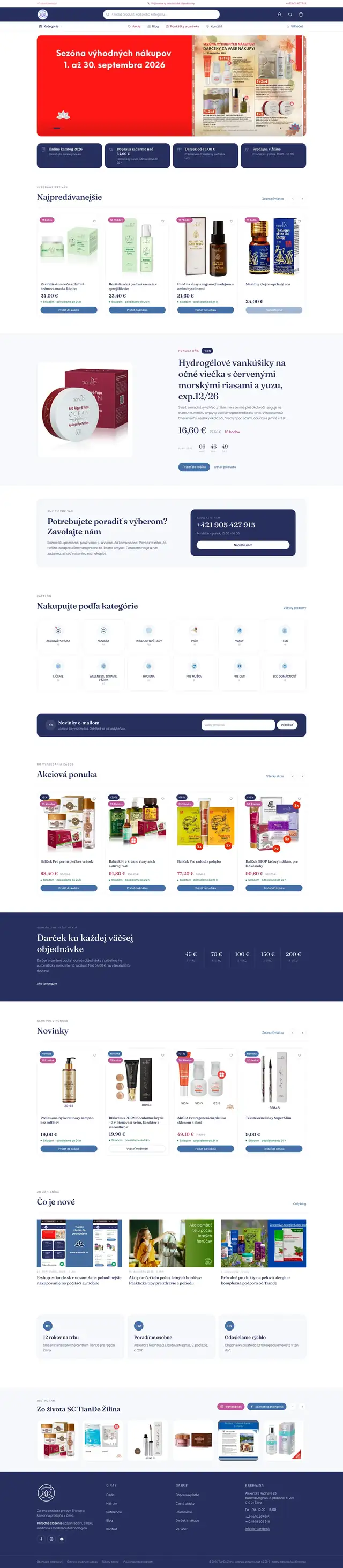 Celá stránka webu TianDe e-shop