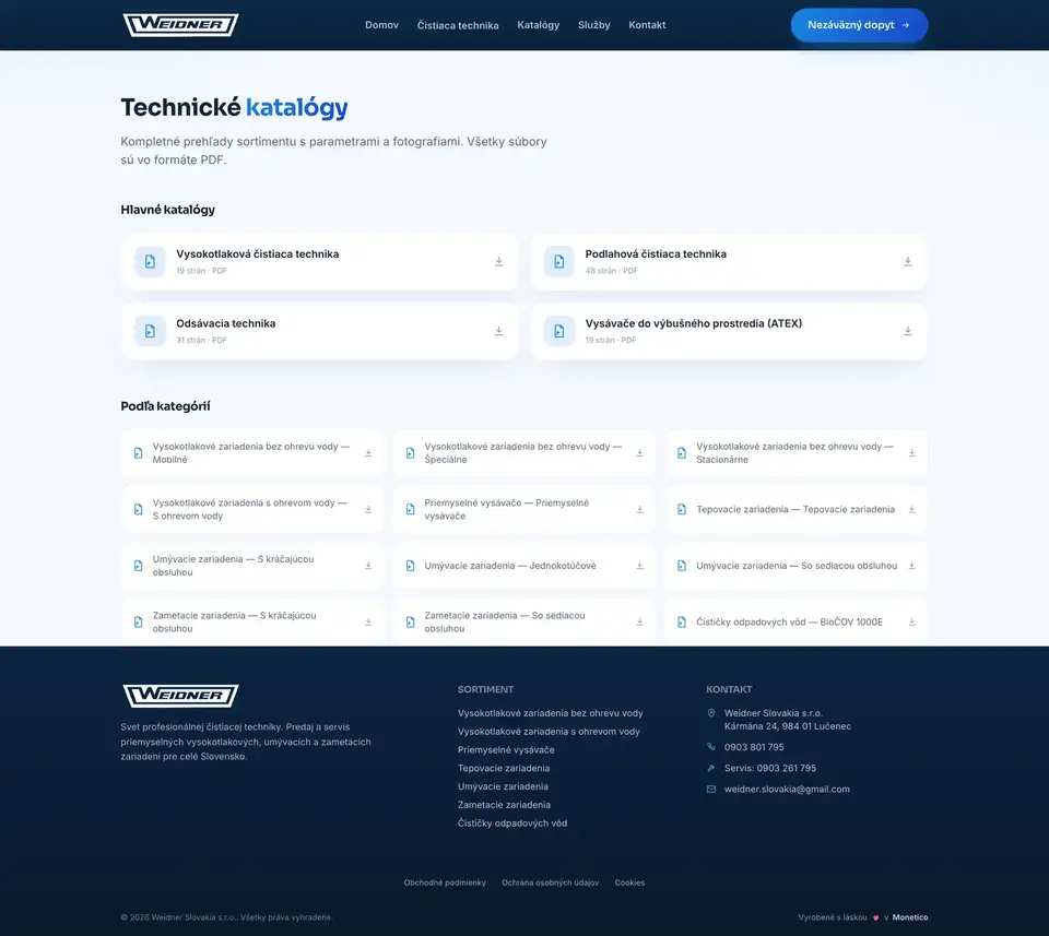 Podstránka webu Weidner Slovakia