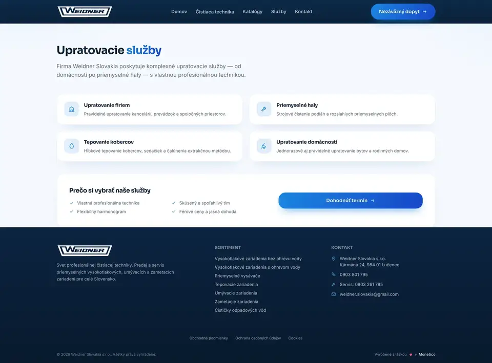 Podstránka webu Weidner Slovakia